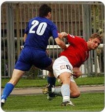 Hoffa's Syndrome (fat pad impingement) can be caused by the fat pad pinching between the patella (knee cap) and the femur following a blow during contact sports.